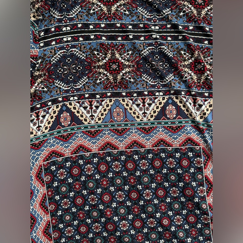 ONE WORLD Blue and Rust Patterned Crisscross Tunic Top - Picture 6 of 11